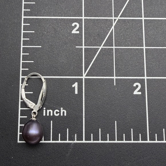 Sterling Silver South Sea Tahitian Peacock Pearl Dangle Drop Pierced Earrings - Picture 6 of 6